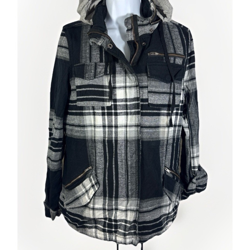 Hurley Men‎ S Plaid Flannel Hooded Utility Jacket Removable Lining Y2K